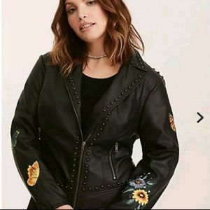 Torrid Embroidered and studded leather moto jacket. PERFECT FOR FALL!